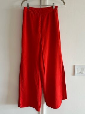 Zara Red Orange Wide Leg Palazzo Pants with Side Slits Size US 4